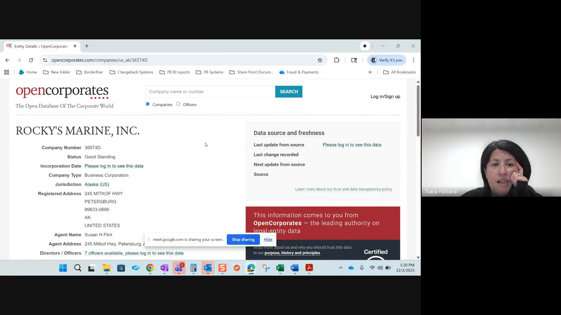 OpenCorporates page for Rocky's Marine